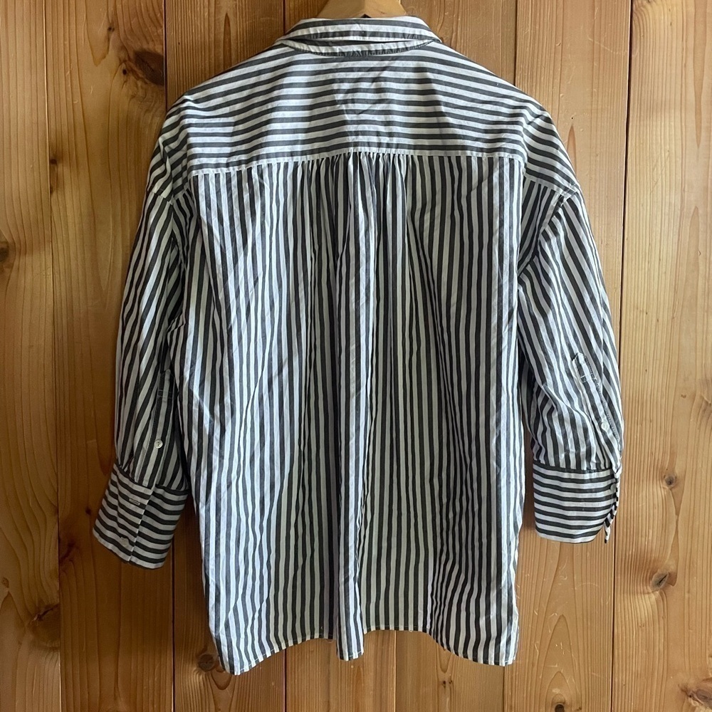 Nili Lotan 3/4 Sleeve Striped Button Shirt Gray - Picture 5 of 7